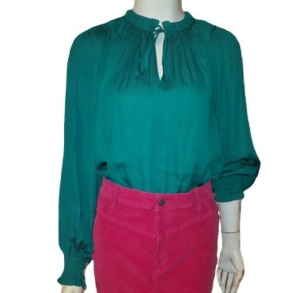 LOFT Tops - Loft Victorian Style Green Blouse Longsleeve || Small || Like New!